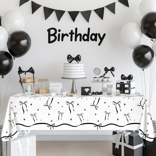Avezano 3-Piece Black Bow Tablecloth Set, 108x54 Inch - Elegant Party Decor