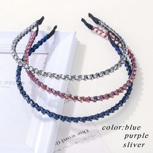 Campsis Sparkly Rhinestone Crystal Headbands 3PCS Non-Slip Hair Hoops