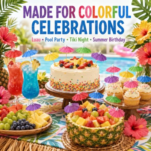 144 Assorted Hibiscus Paper Drink Umbrellas for Cocktails & Desserts