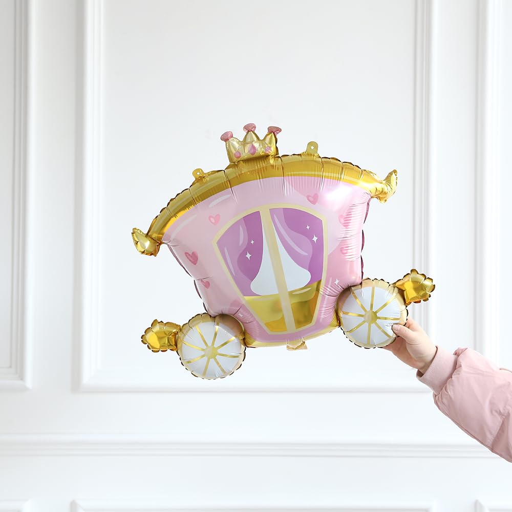 PageebO Princess Balloon Garland Arch, 154Pcs Pastel Blue Pink Purple Gold Balloons with Castle Carriage Star Foil Balloons for Girls Princess Rainbow Baby Shower Birthday Fairytales Party Decortion