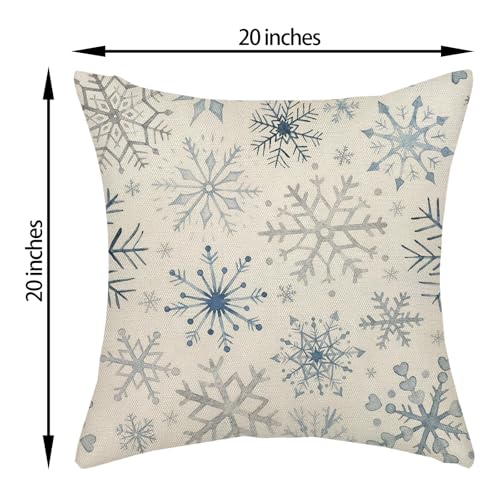 Christmas Pillow Covers 20x20 Inch Set of 2 - Blue Grey Snowflakes Holiday Decor
