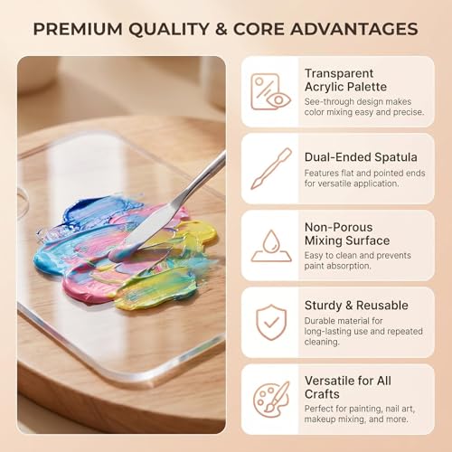QUUPY Clear Acrylic Makeup Mixing Palette with Spatula 5.9x3.9 Inch