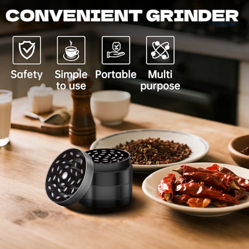 2.5-Inch 4-Layer Herb and Spice Grinder with Pollen Catcher - Black