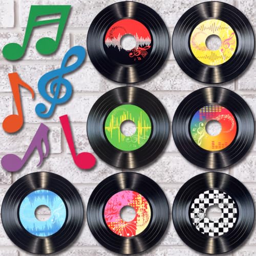 39 Pcs Music Party Decorations - Retro Musical Notes & Vinyl Record Cutouts