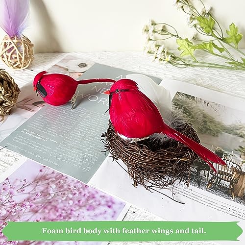 2pcs Red Cardinals Christmas Ornaments Clip-On Birds for Holiday Decor and Crafts