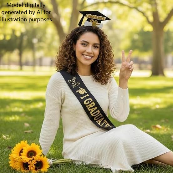 Embroidered Class of 2026 Graduation Stole and Golden Hairband Set