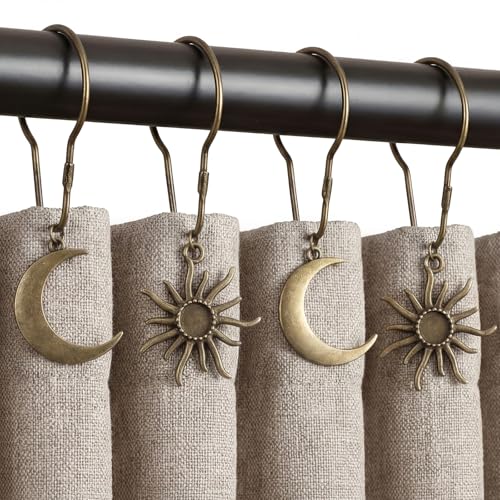Sun and Moon Shower Curtain Hooks - 12 Pcs Boho Bronze Bathroom Decor