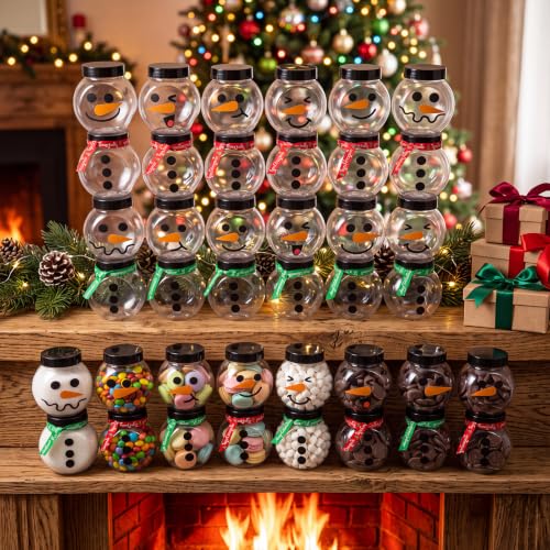 Christmas Snowman Candy Jars Set of 24 with Two Color Ribbons