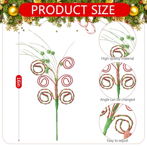 Gejoy Twisted Christmas Tree Picks & Sprays 16 Inch Holiday Decorations - Set of 9