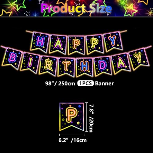 Neon Glow Happy Birthday Banner - Fluorescent Party Decoration