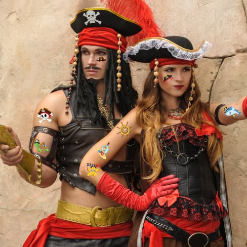 Konsait 10 Sheets Pirate Temporary Tattoos - Skull & Treasure Map Fake Tattoos