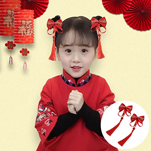 AEGYPIUS Red Bow Hair Clips with Tassels - 2 Pcs Chinese New Year Hair Accessories for Women and Girls