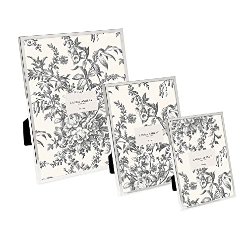 Laura Ashley 8x10 Silver Flat Metal Picture Frame (Vertical & Horizontal) w/Two-Way Easel Stand, Black Velvet Backing, Wall-Mountable, Made for Tabletop, Desk, Wall Display, Home D?cor (8x10, Silver)