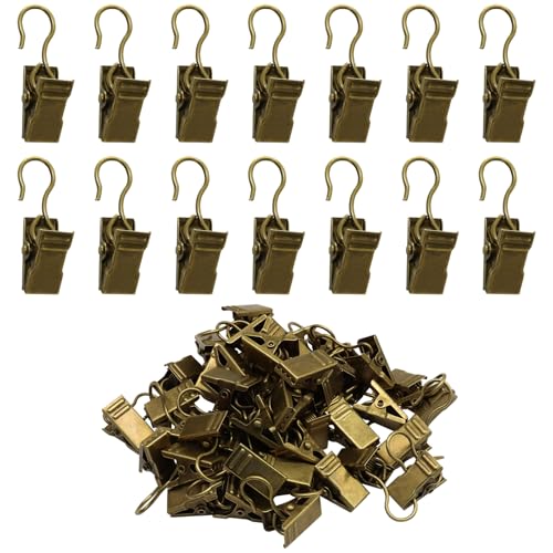 50 Pack Gold Heavy Duty Curtain Clips - Sturdy Metal Hooks