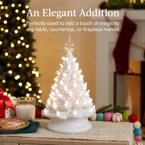 15in Ceramic Christmas Tree with Warm White Lights and Star Topper - Hand-Painted Holiday Decor