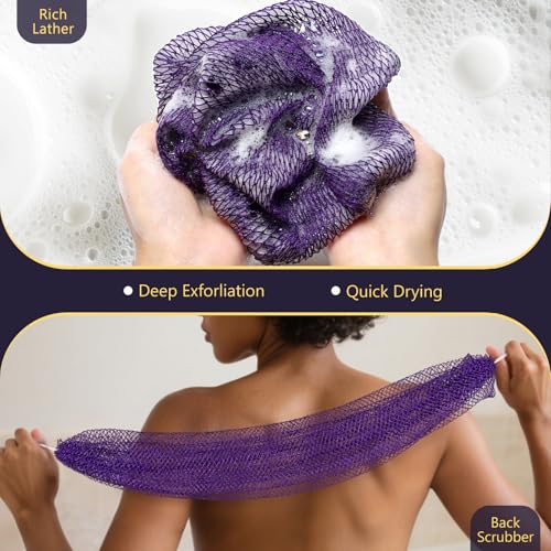 African Net Sponge 2-Piece Exfoliating Body Scrubber - Purple & Pink