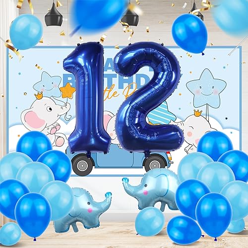 40 Inch Navy Blue Number 12 Foil Balloons for Birthday & Events