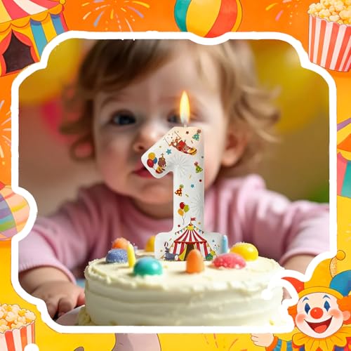 Conelist Carnival Number 1 Cake Topper Candle - Circus Birthday Decoration