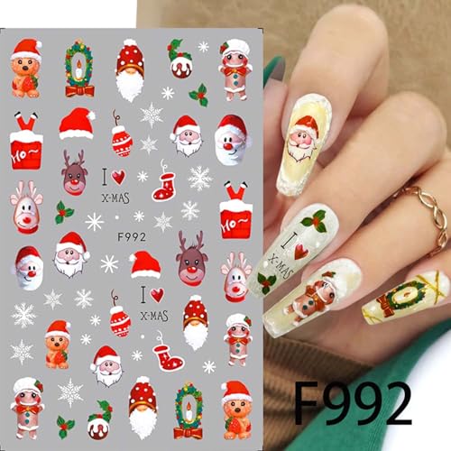Diowino 3D Christmas Nail Stickers Self-Adhesive Holiday Decals 5pcs