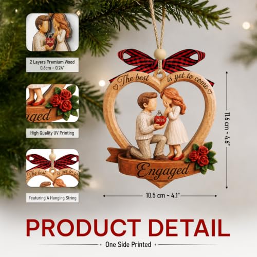 Engaged Ornament 2026 - Heart-Shaped Wooden Keepsake for Couples