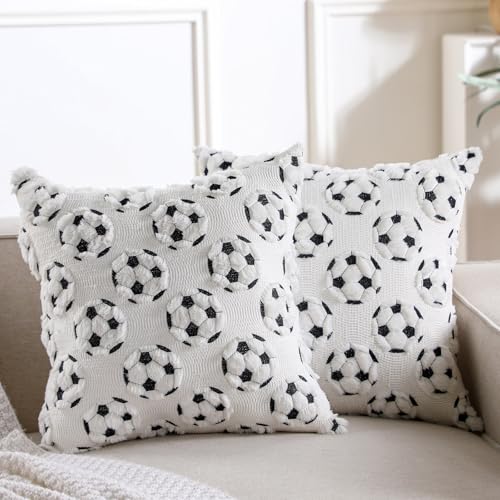 Lounsweer Soccer Pillow Covers - Set of 2, 18x18 Inch Soft Plush Cushions