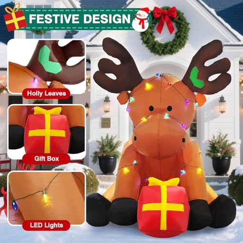 Giant Reindeer Inflatable Christmas Yard Decor with LED Lights - 8FT Outdoor Holiday Decoration