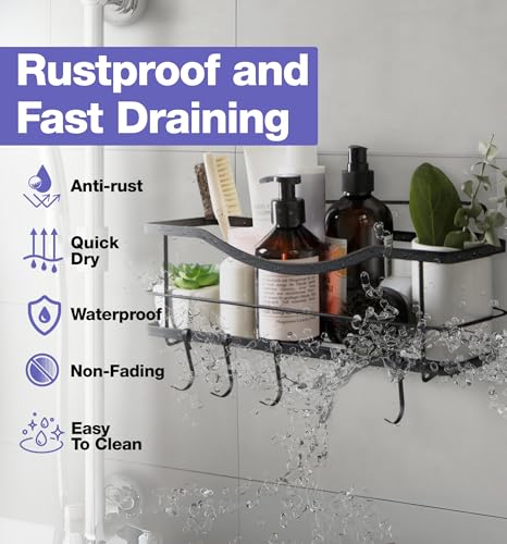 KINCMAX Matte Black Shower Caddy - Rustproof Stainless Steel Adhesive Shelf
