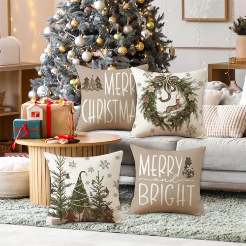 NIGHTWISH Christmas Pillow Covers Set of 4 - 18x18 Holiday Decor