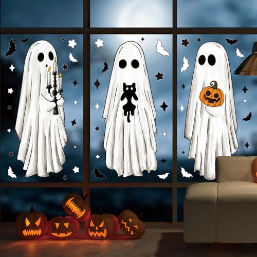 Halloween Ghost Window Clings - Large Ghosts Decoration Sheets for Windows & Mirrors - Heirloom Haven