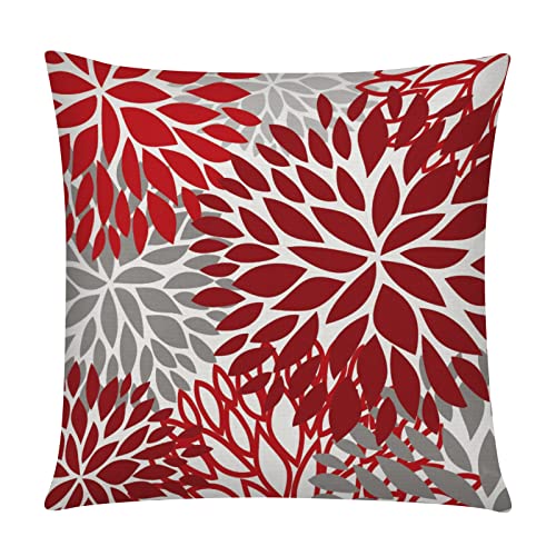 Red Grey Daisy Throw Pillow Covers 20x20 Set of 6 - Farmhouse Home Decor