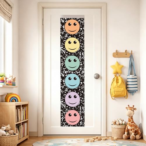 Composition Face Door Window Curtains - Pastel Smile Design, 2 Pcs 7.8 x 35 in Blackout Covers for Classroom & Nursery