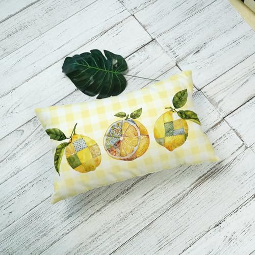 ONWAY Lemon Yellow Buffalo Plaid Throw Pillow Cover 12x20
