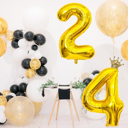32 Inch Gold Number 14 Crown Balloon Set for 14th Birthday Party and Anniversary