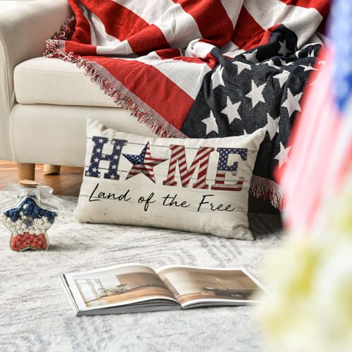 4th of July Throw Pillow Cover - 12 x 20 Inch Patriotic Decor