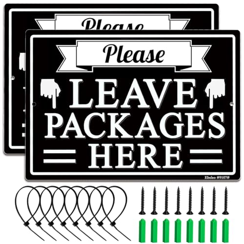Ebeleo Please Leave Packages Here Sign - 12x8 Inch Rust-Proof Aluminum (2 Pack)