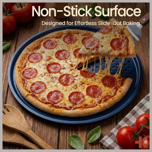 BAKKENMASTER Round Perforated Pizza Baking Pan - Blue Non-Stick, Durable & Dishwasher Safe