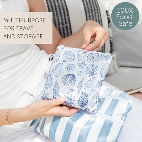 Bumkins Reusable Large Sandwich & Snack Bags - Nautical Stripe & Shells (2-Pk)