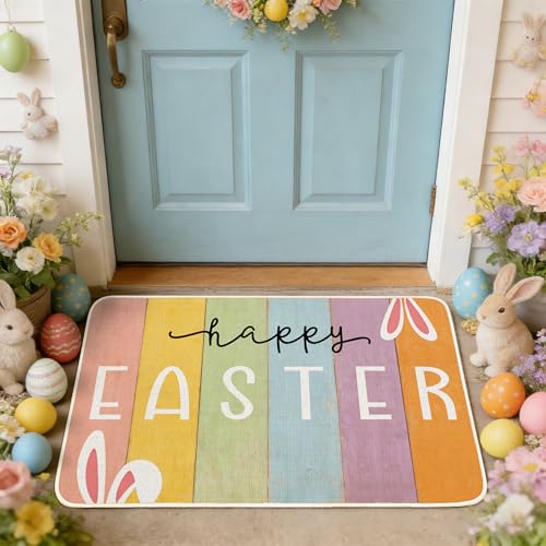 WIBUE Happy Easter Doormat with Rabbit Ears - 17" x 30" Indoor/Outdoor Mat