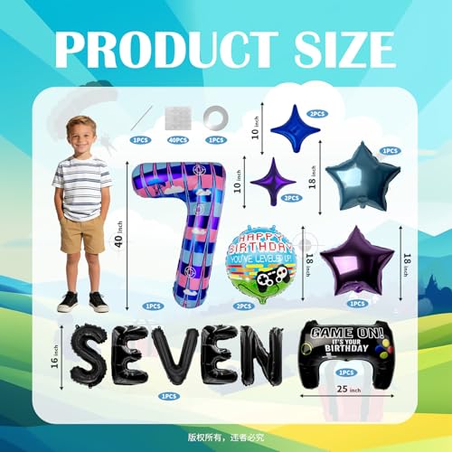 Video Game 7th Birthday Decorations Set with Balloons