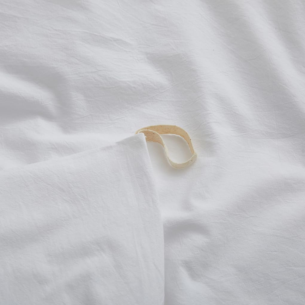 Regine Switzerland 100% Washed Cotton Duvet Cover - Breathable White Bedding Set, Queen Size 90x90 Inches