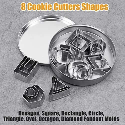Mini Geometric Cookie Cutters Set, 24 Stainless Steel Fondant Shapes - Square, Triangle, Oval, Rectangle, Hexagon, Octagon, Circle, Diamond, Small Baking Molds, Creative Kitchen Tool