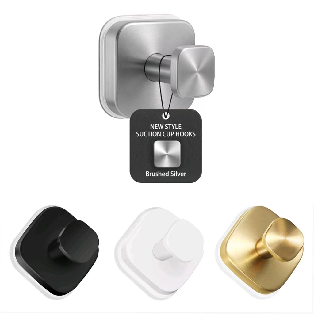 4 Pack Stainless Steel Suction Cup Hooks for Shower, Removable No Drill Towel Hooks for Bathroom Glass Door Mirror Tile, Waterproof Rustproof Suction Hooks for Loofah, Bath Robe, Coat, Matte Black