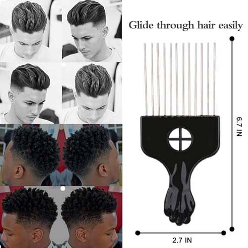 Supaze Metal Teeth Afro Hair Pick Comb 3-Piece Set for Curly Hair