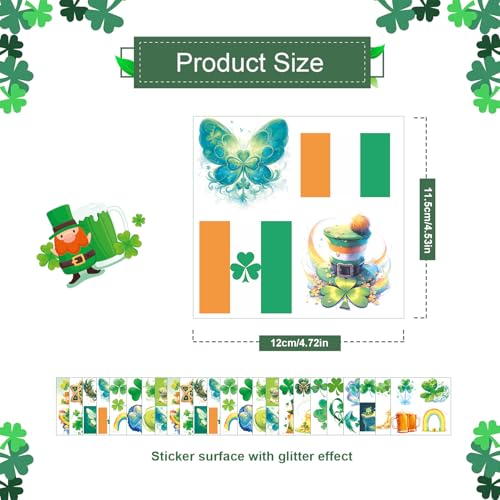 VERKSTAD 24 Sheets St. Patrick's Day Glitter Shamrock Temporary Tattoos