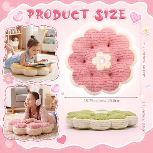 Colorful Flower Floor Pillow Cushion Set - 15.75 Inch Plush Kid & Petals