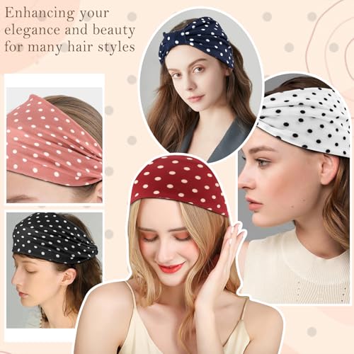 Vovii 6-Pack Polka Dot Knotted Headbands for Women Non-Slip Cotton Hair Bands