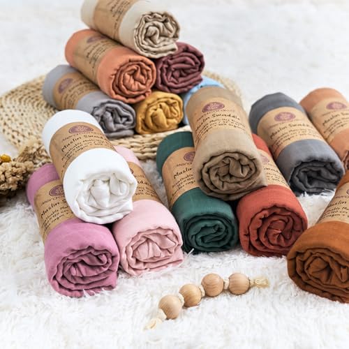 Meracorallo Muslin Swaddle Blanket - Soft Bamboo Cotton, Orange, 47x47"