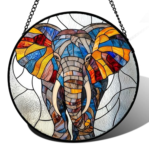 15-Inch Stained Glass Elephant Window Suncatcher - Silver, Gift for Women