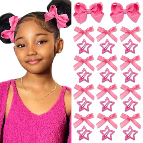 STGDAK 26-Piece Coquette Hair Bow and Star Clip Set, Pink Grosgrain
