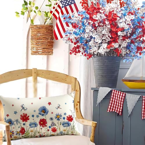 4th of July Patriotic Throw Pillow Cover - 12x20 Inch